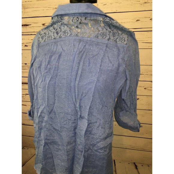 IZ Byer XS Extra Small Tie Front Shirt Blouse Lace Knot Blue Womans Sexy Y2K - Picture 6 of 8